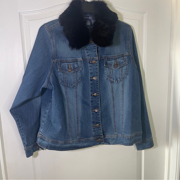Lane Bryant Venezia 18/20 Jean Jacket Removeable Rabbit Fur Collar Vintage - Picture 1 of 7